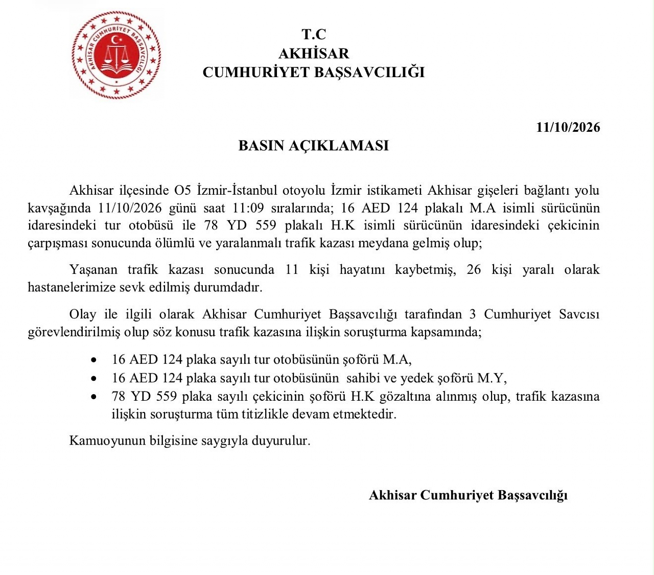 11 kişinin hayatını kaybettiği trafik kazasında 3 kişi gözaltına alındı