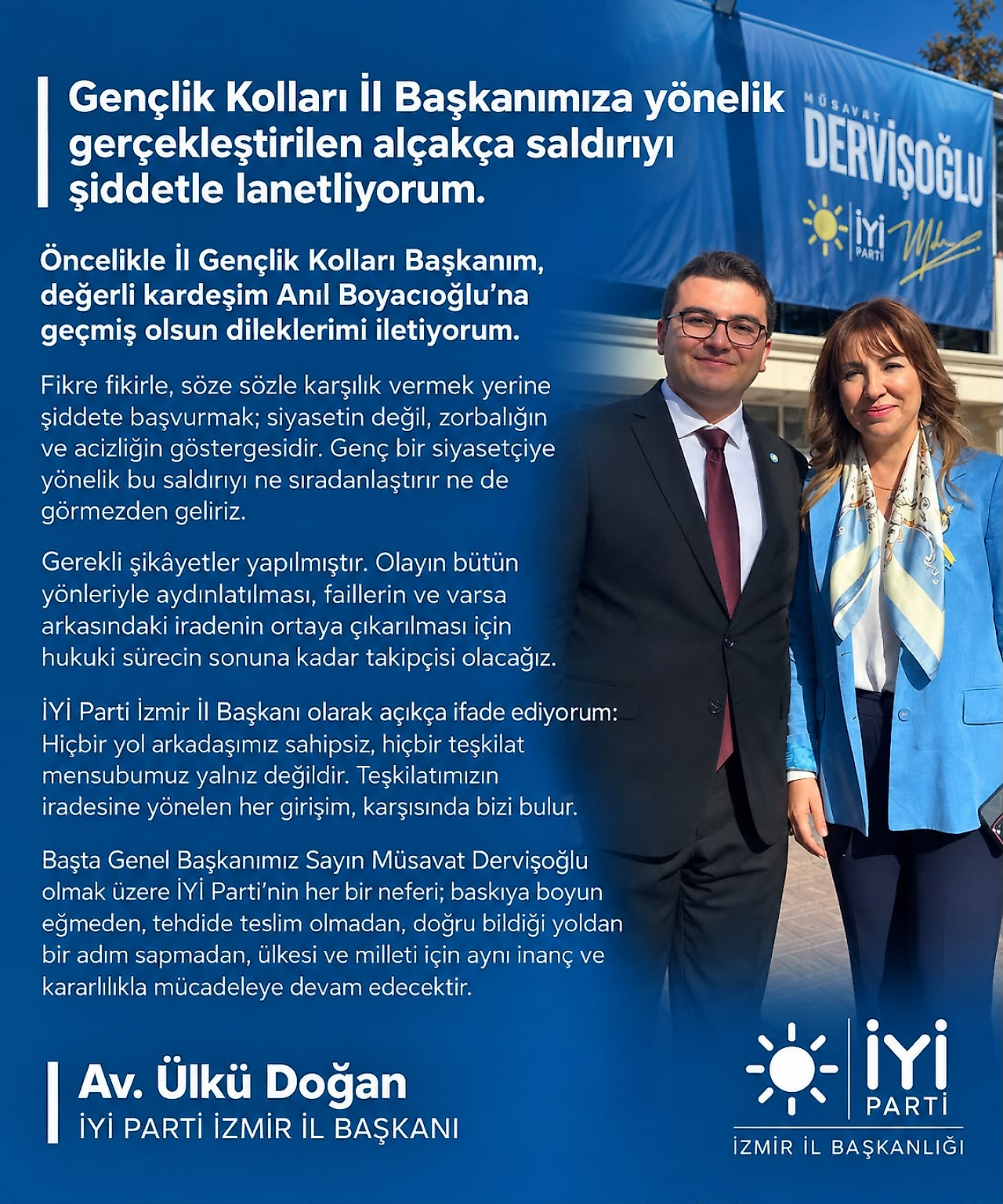 İYİ Parti İzmir Gençlik Kolları Başkanı Anıl Boyacıoğlu'na saldırı
