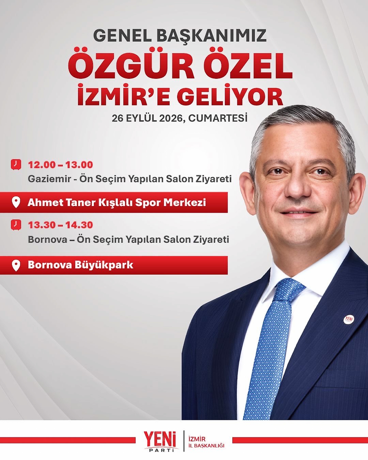 Özgür Özel'in İzmir programı belli oldu