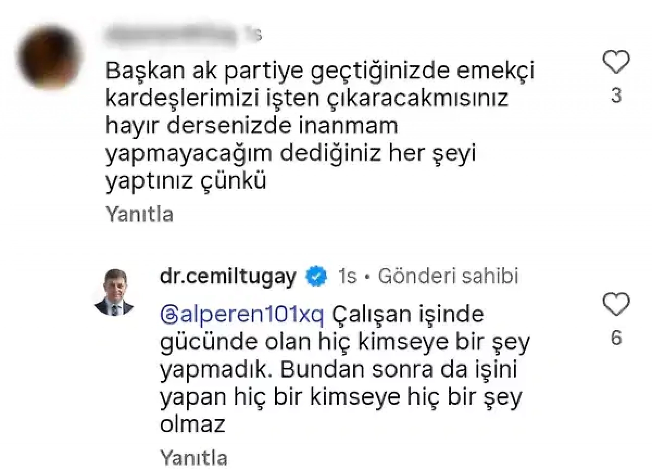 Cemil Tugay'dan 'AK Parti'ye geçince işçi çıkaracak mısınız?' sorusuna yanıt