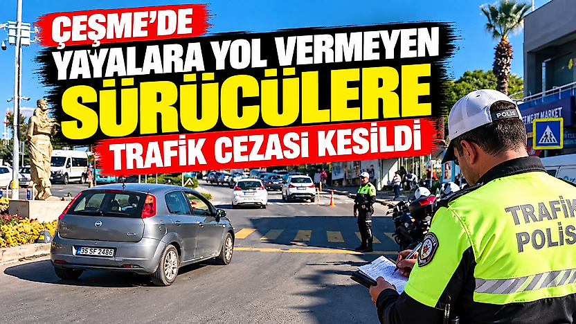 Çeşme'de yayalara yol vermeyen sürücülere trafik cezası kesildi